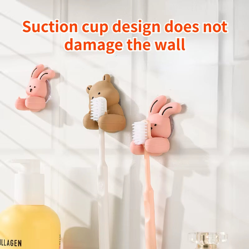 Cartoon Bunny Toothbrush Holder Silicone Wall-Mounted Rabbit Bear Toothbrush Holder Suction Cup Sundries Storage Rack Home